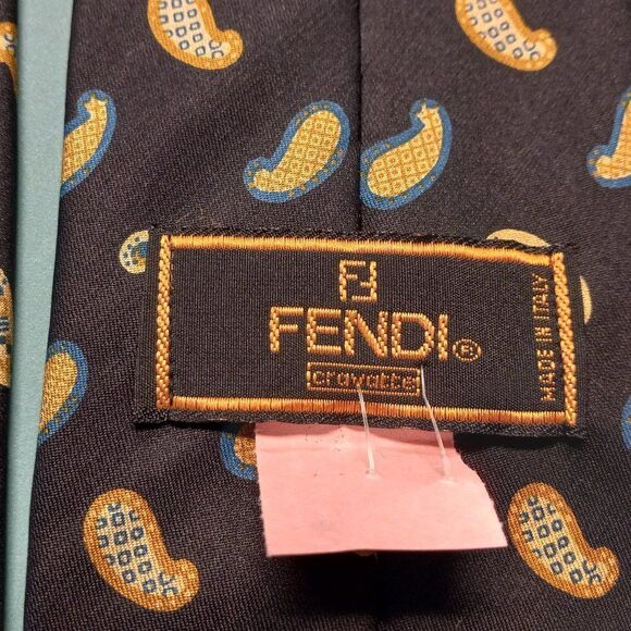 Fendi Silk Black, Gold and Blue Paisley design Tie - Picture 4 of 7